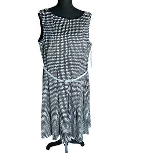 Jones New York Navy Ivory Polka Dot Belted Sleeveless Dress 14W
